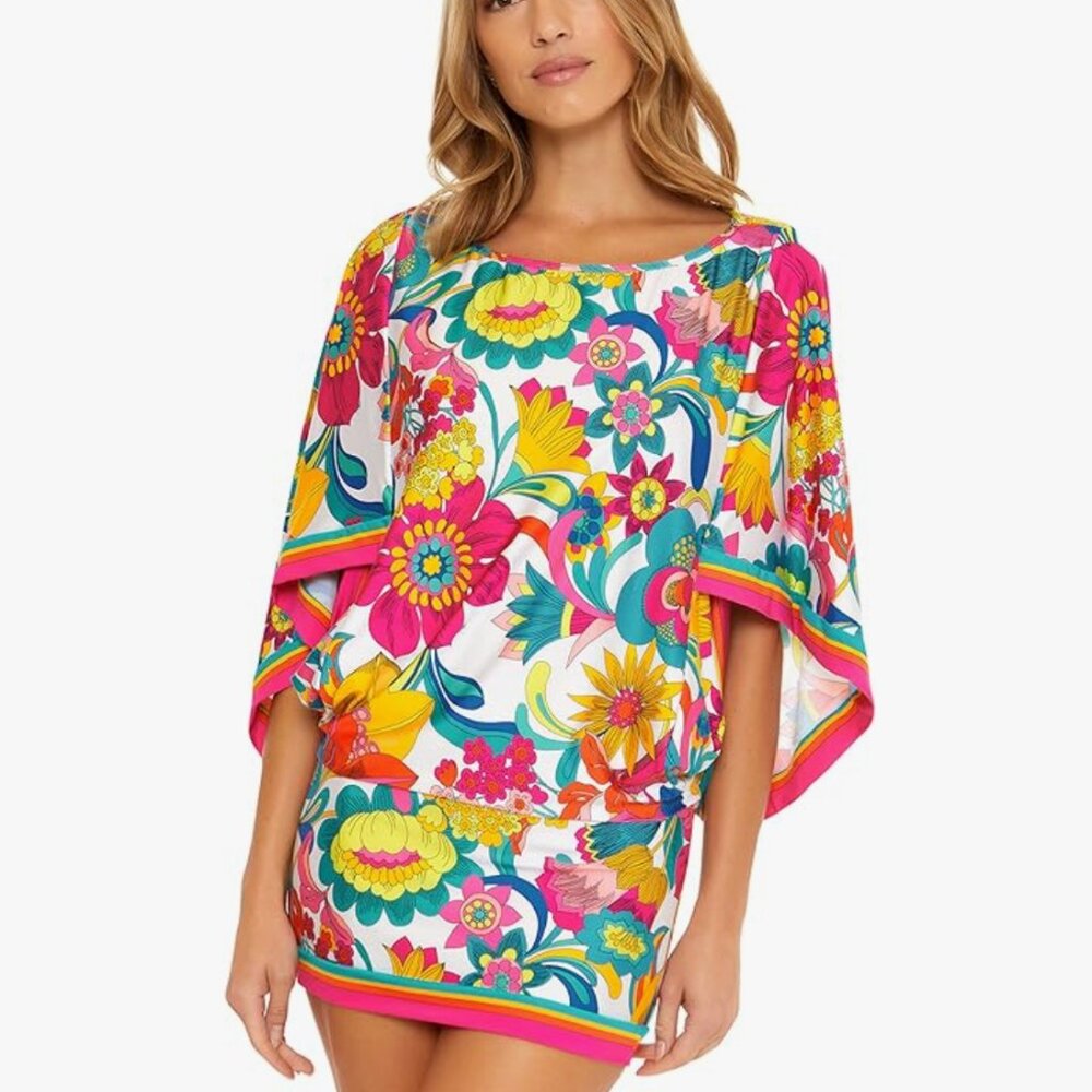 Trina Turk Fontaine Pop Art Tunic Swimsuit Cover Up Dress Beach NWT $152